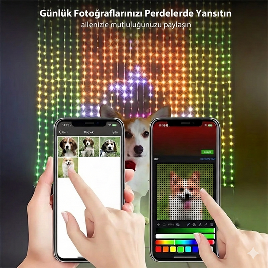 Pixel LED Perde Işık – Fotoğraf ve Yazı Yansıtma (2x2m - 400 LED)