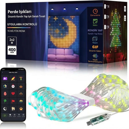 Pixel LED Perde Işık – Fotoğraf ve Yazı Yansıtma (2x2m - 400 LED)